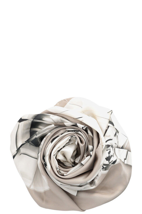 CHANEL Logo Splitted Scarf Grey Silk