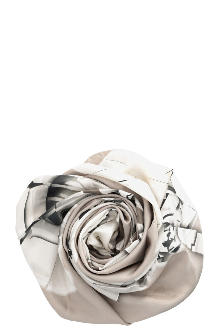 CHANEL Logo Splitted Scarf Grey Silk