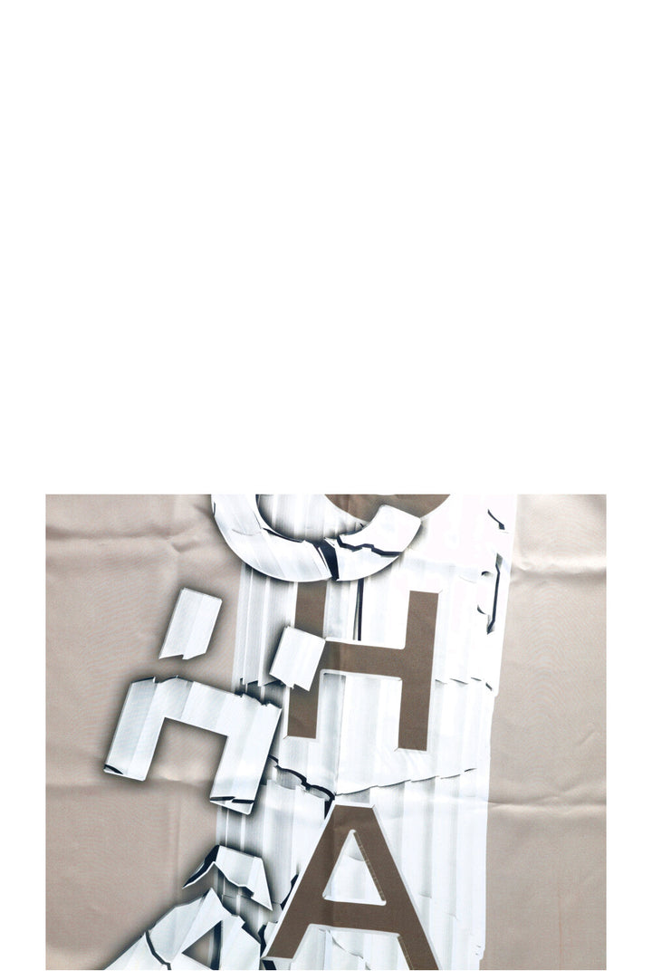 CHANEL Logo Splitted Scarf Grey Silk