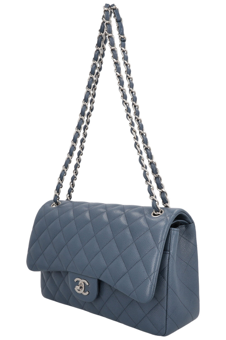 CHANEL Large Double Flap Bag Caviar Blue