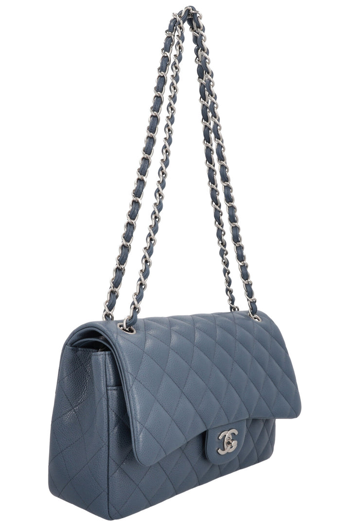 CHANEL Large Double Flap Bag Caviar Blue