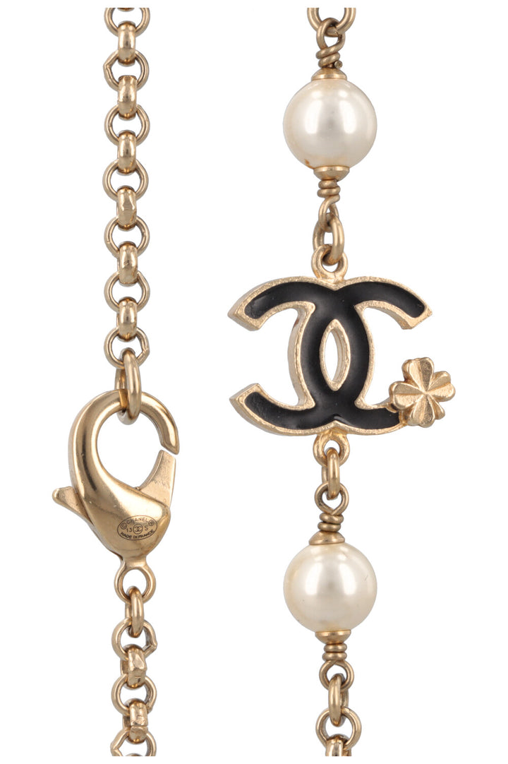 CHANEL 2013 CC Faux Pearl Necklace Black White