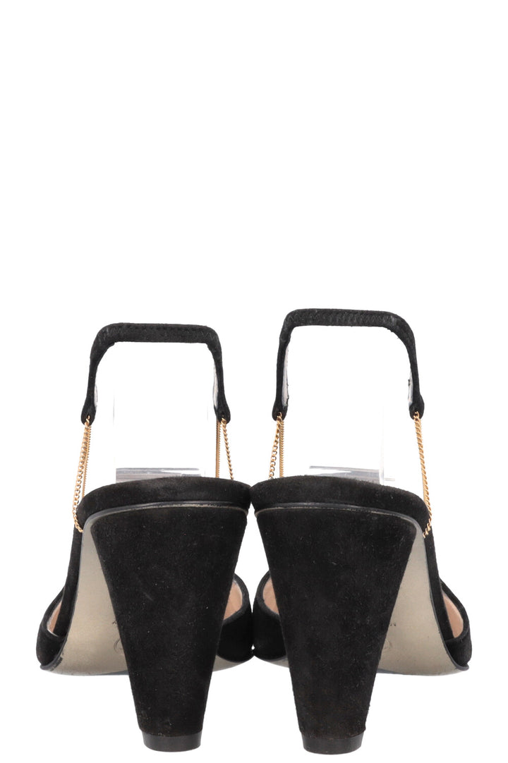 CHANEL Chain Slingback Camellia Heels Black