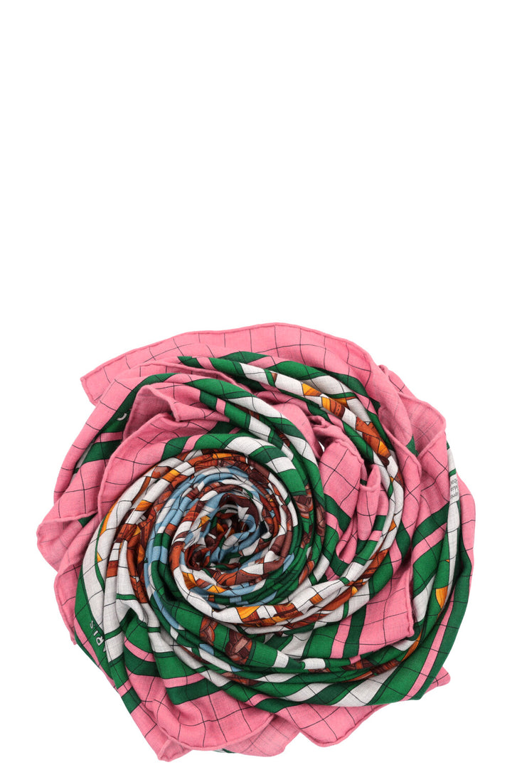 HERMÈS Coaching 140 Scarf Cashmere Silk Pink Green