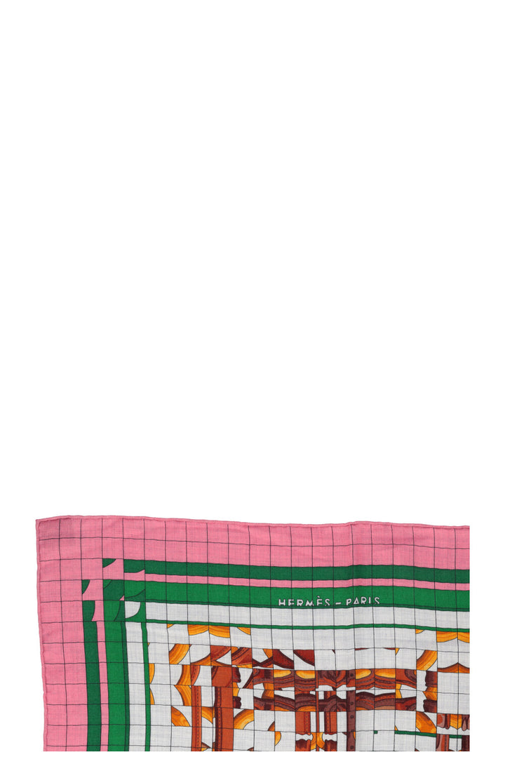 HERMÈS Coaching 140 Scarf Cashmere Silk Pink Green