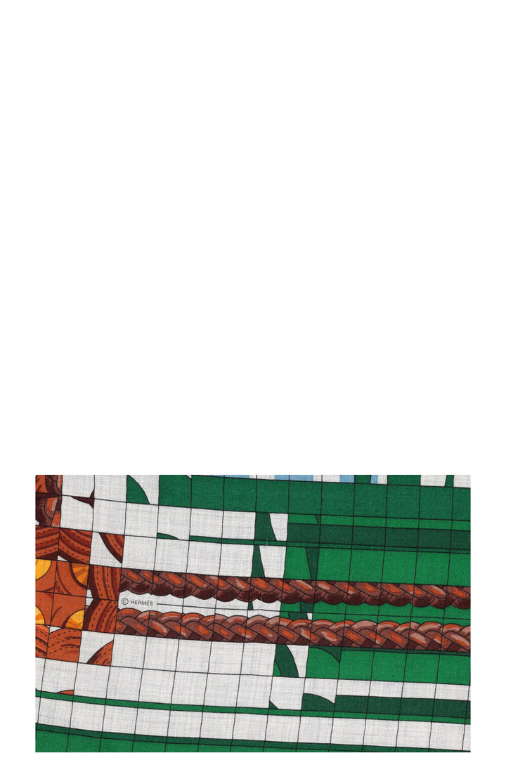 HERMÈS Coaching 140 Scarf Cashmere Silk Pink Green