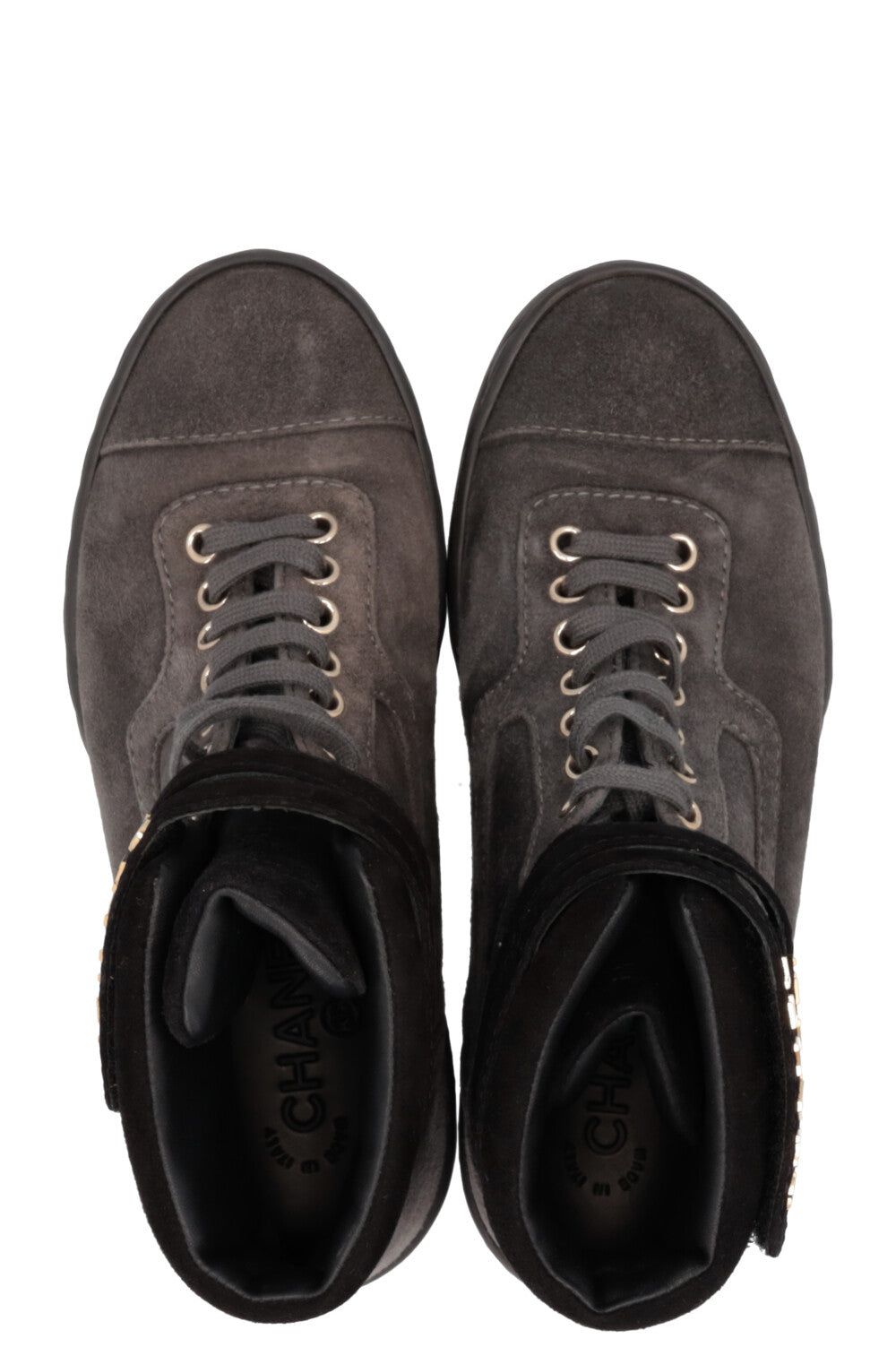 CHANEL 2019 Quilted Pattern Sneakers Suede Grey