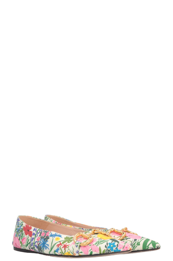 GUCCI Ken Scott Horsebit Floral Flats Leather White