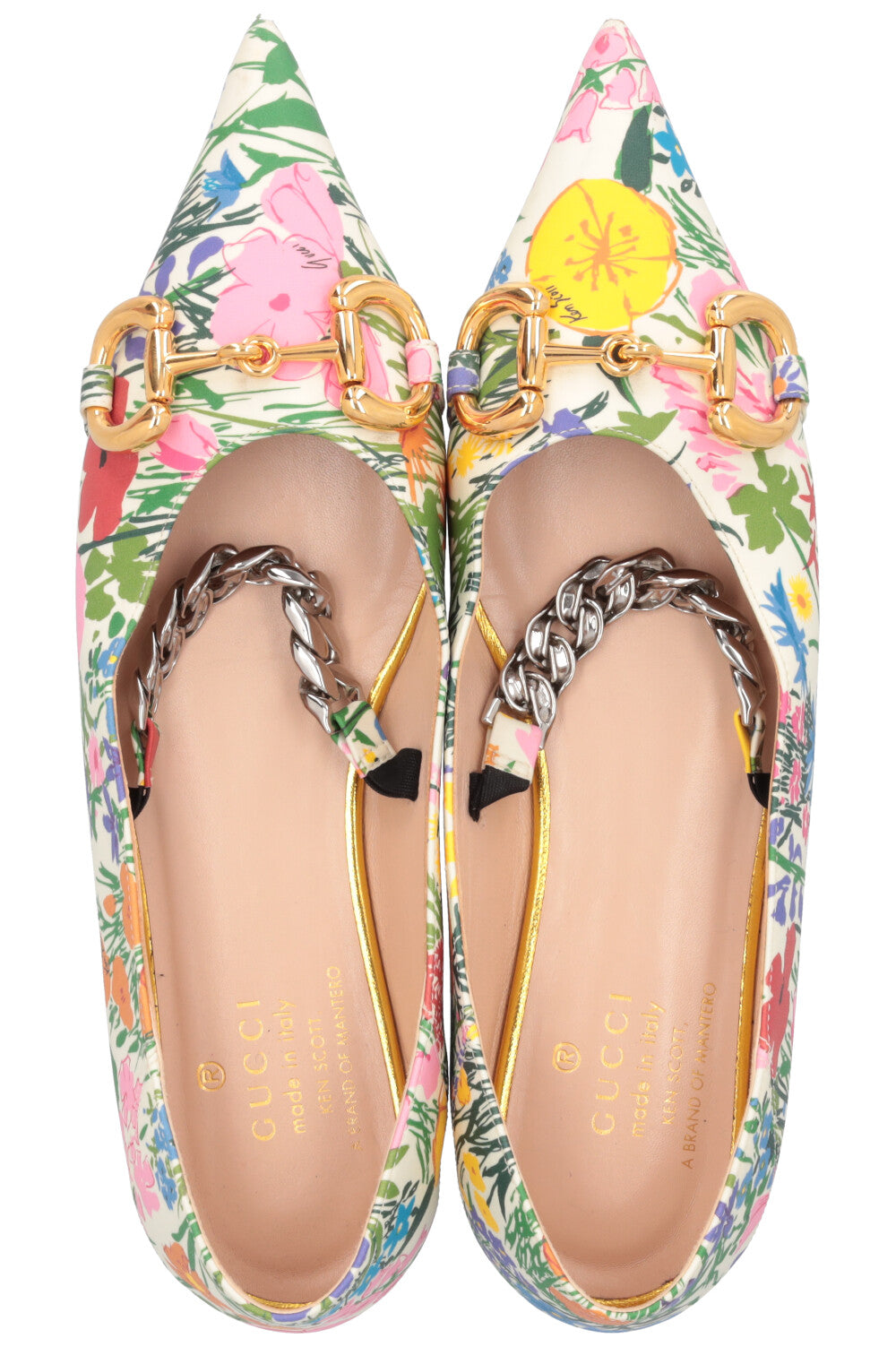 GUCCI Ken Scott Horsebit Floral Flats Leather White