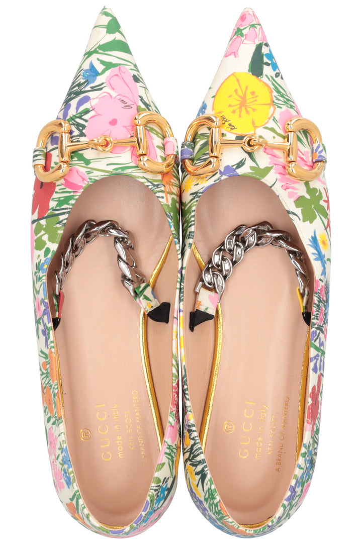 GUCCI Ken Scott Horsebit Floral Flats Leather White