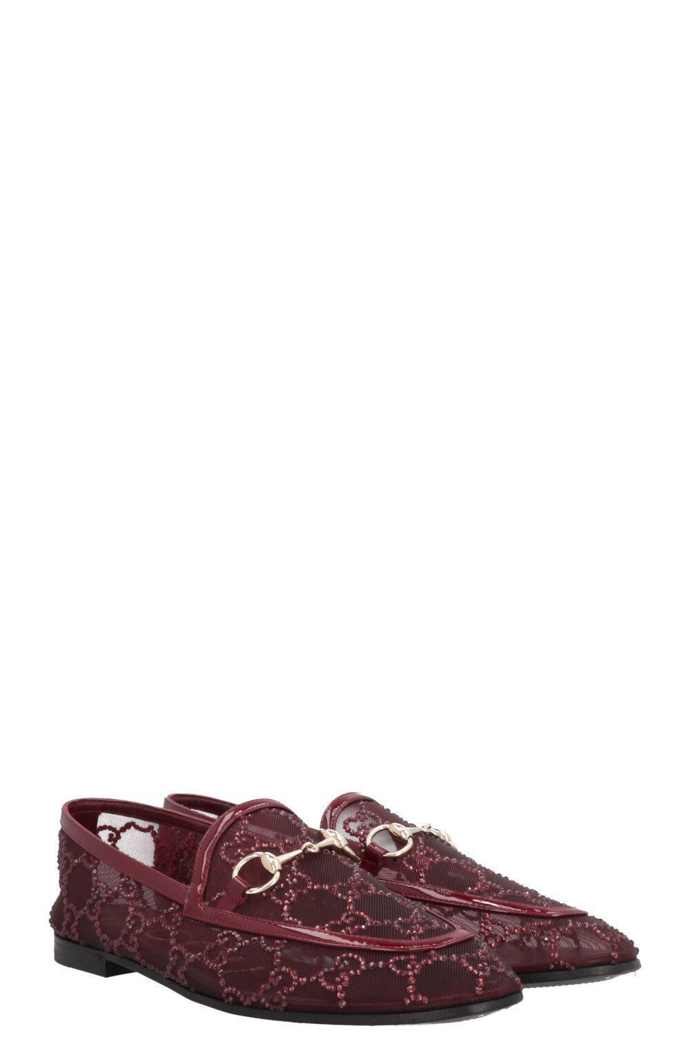 GUCCI Jordaan Loafers Mesh Crystals Rosso Ancora