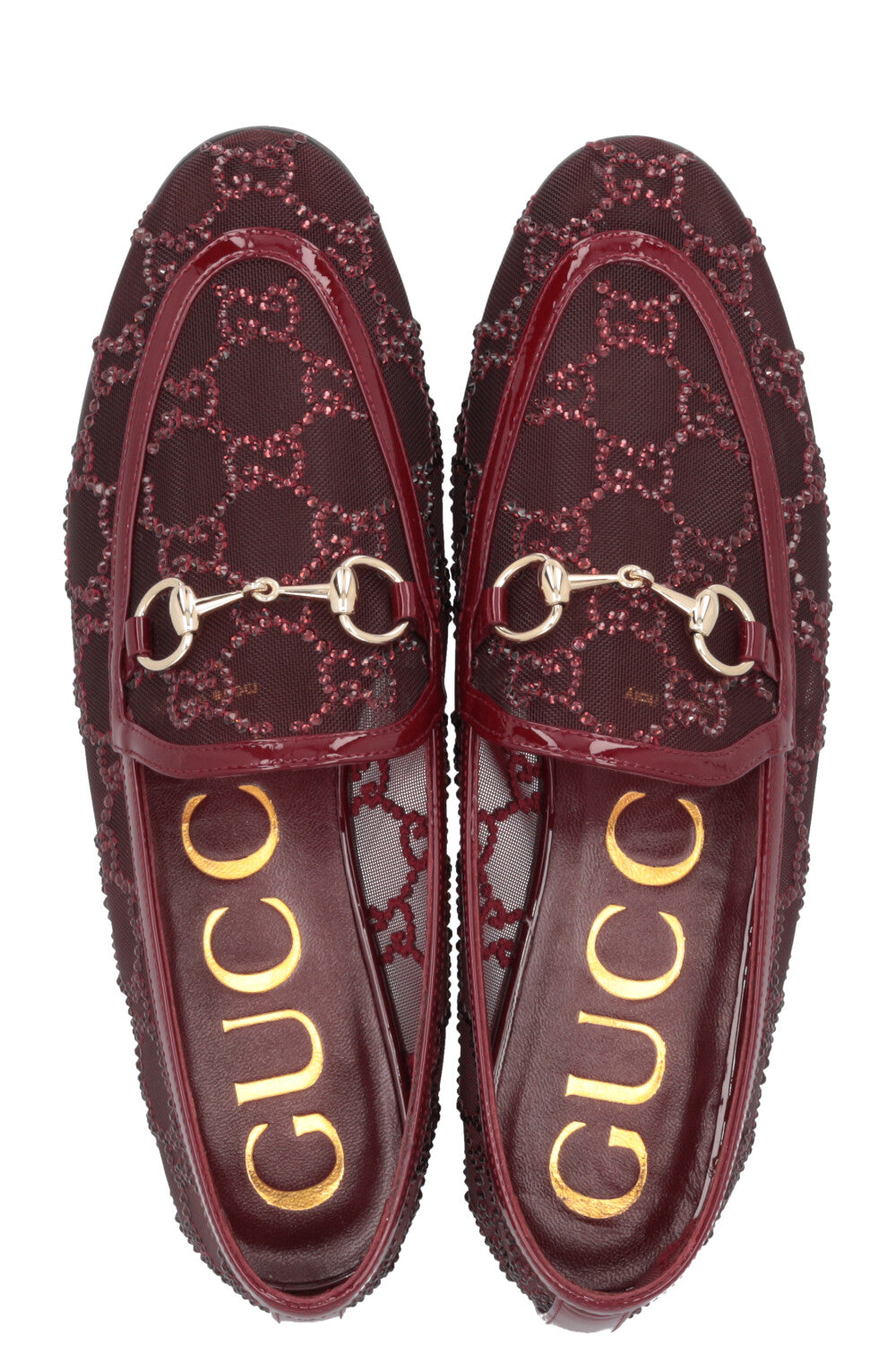 GUCCI Jordaan Loafers Mesh Crystals Rosso Ancora