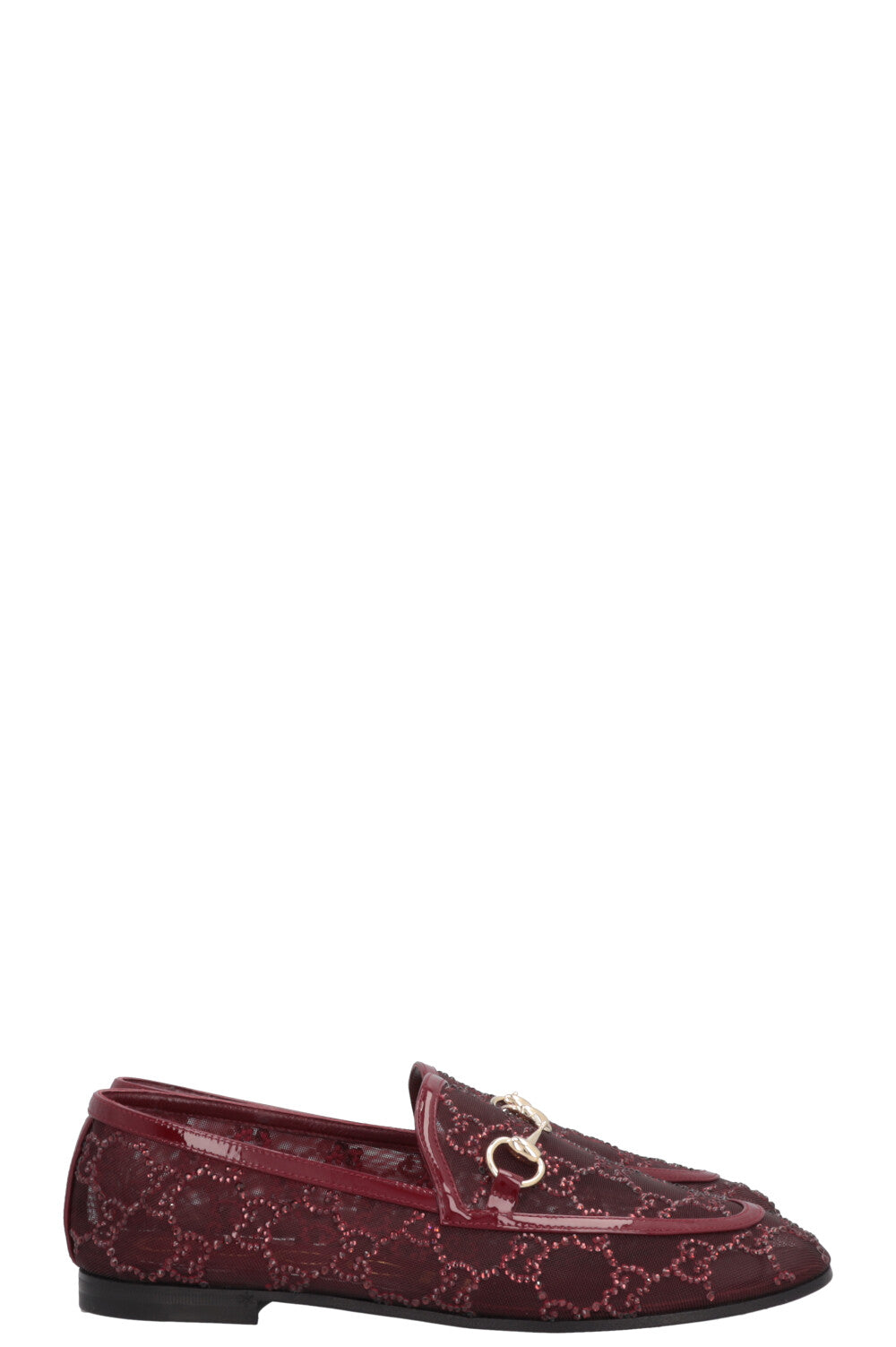 GUCCI Jordaan Loafers Mesh Crystals Rosso Ancora