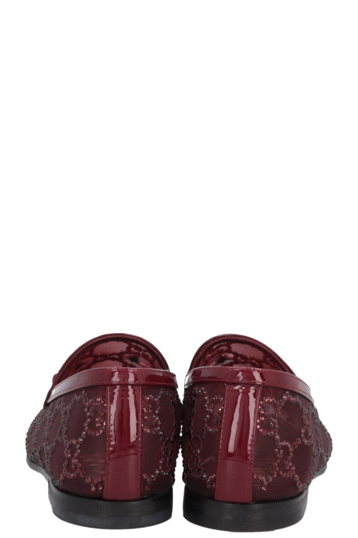 GUCCI Jordaan Loafers Mesh Crystals Rosso Ancora