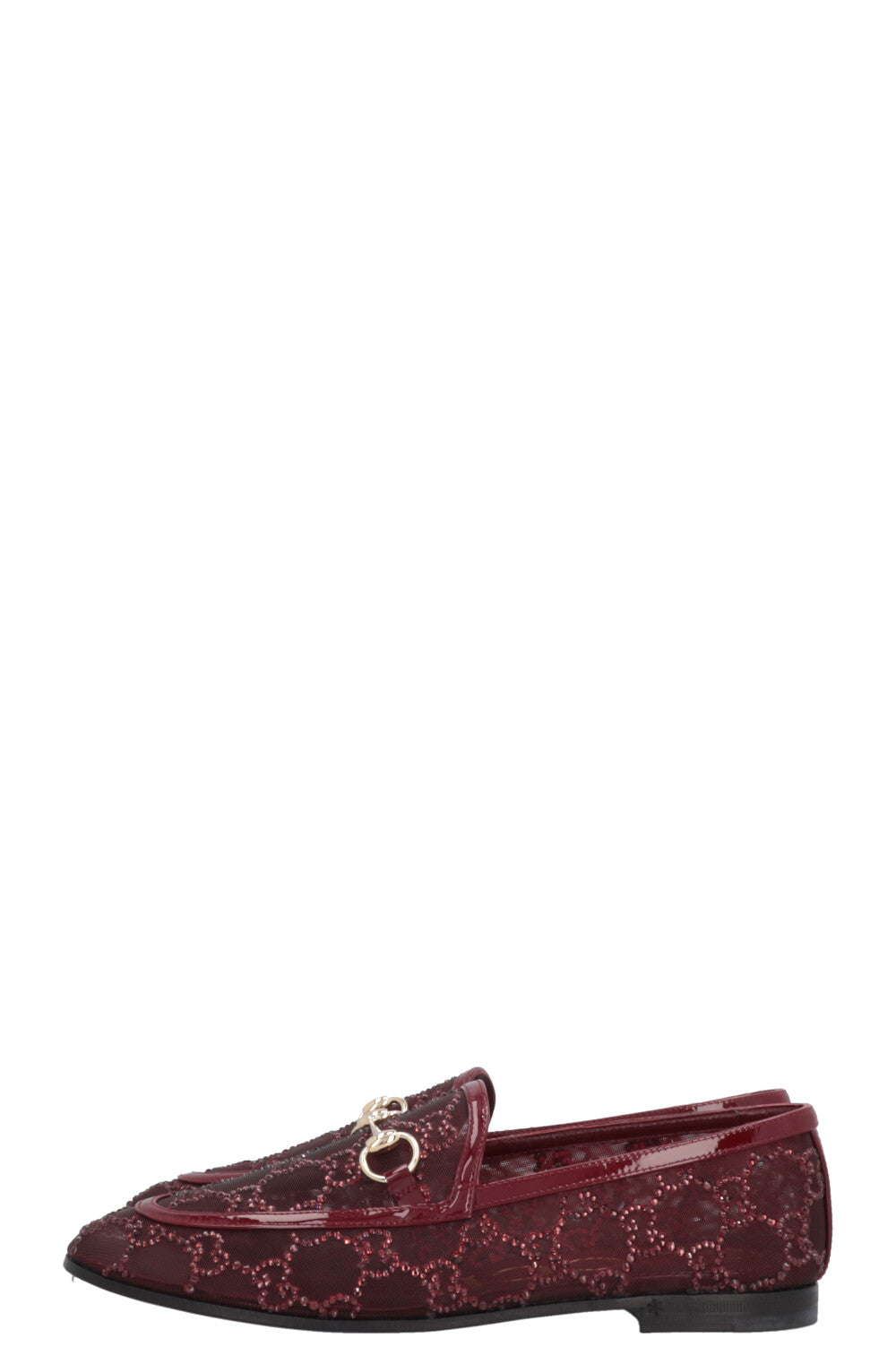 GUCCI Jordaan Loafers Mesh Crystals Rosso Ancora