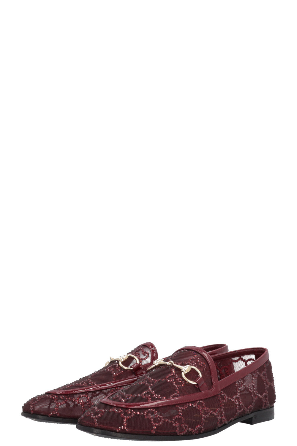 GUCCI Jordaan Loafers Mesh Crystals Rosso Ancora