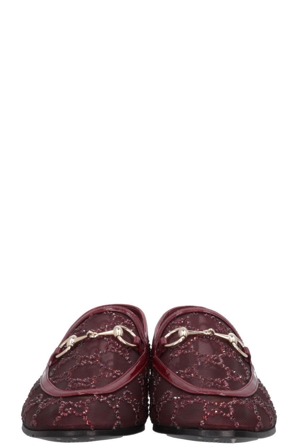 GUCCI Jordaan Loafers Mesh Crystals Rosso Ancora