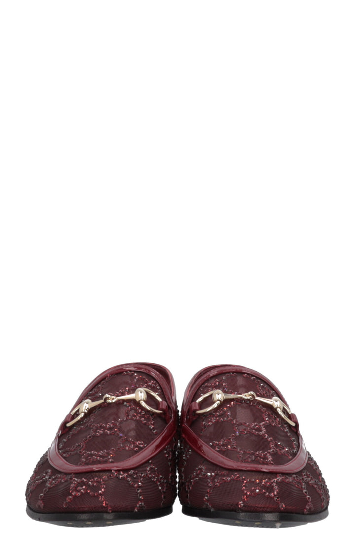 GUCCI Jordaan Loafers Mesh Crystals Rosso Ancora