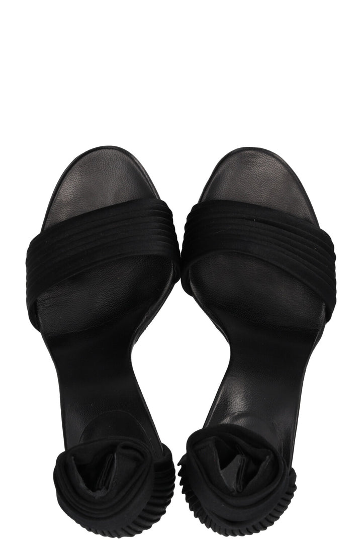 GUCCI Pleated Ankle Strap Sandals Satin Black