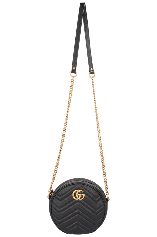 GUCCI Marmont Round Crossbody Bag Leather Black