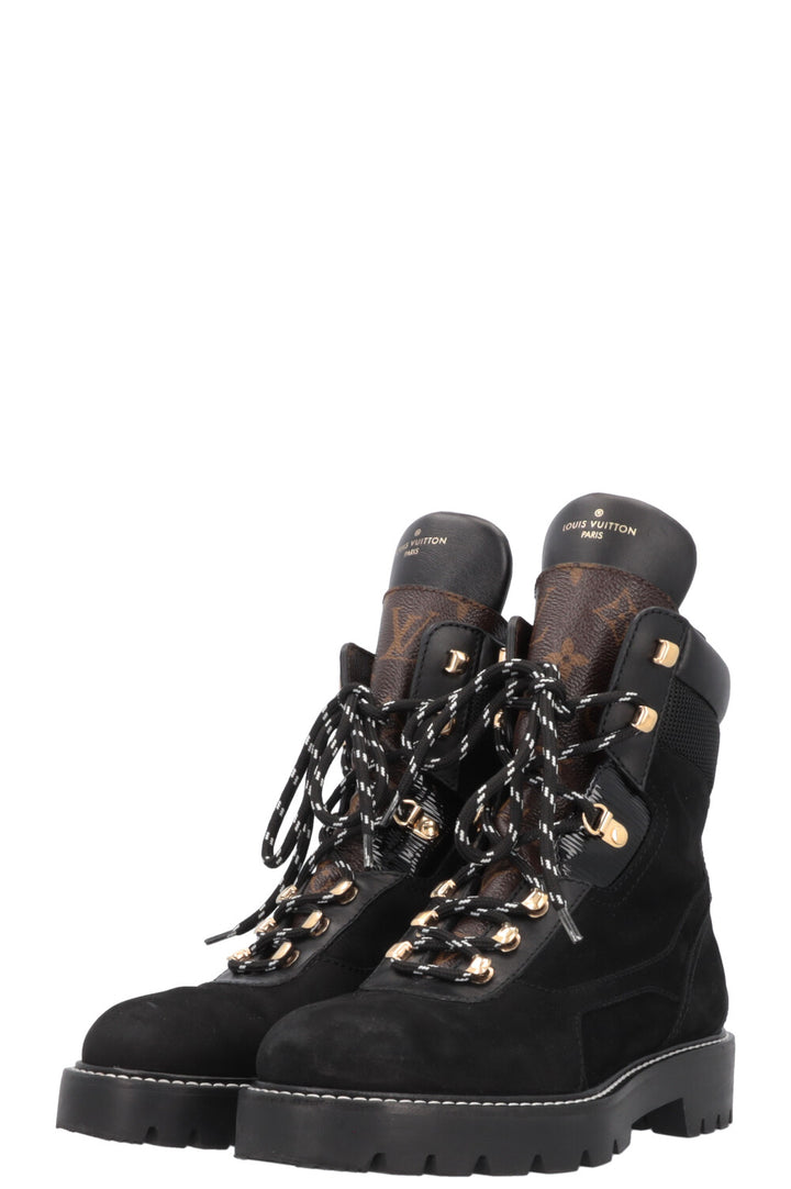 LOUIS VUITTON Territory Ranger Boots Suede Black MNG Canvas