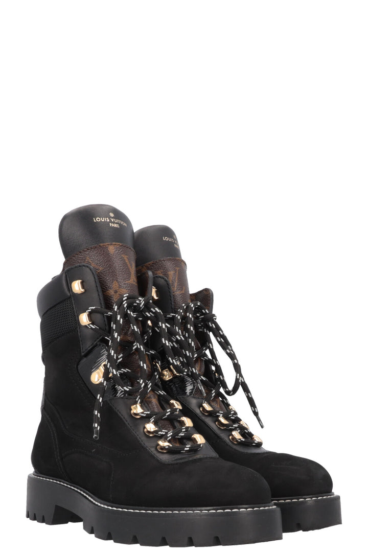 LOUIS VUITTON Territory Ranger Boots Suede Black MNG Canvas