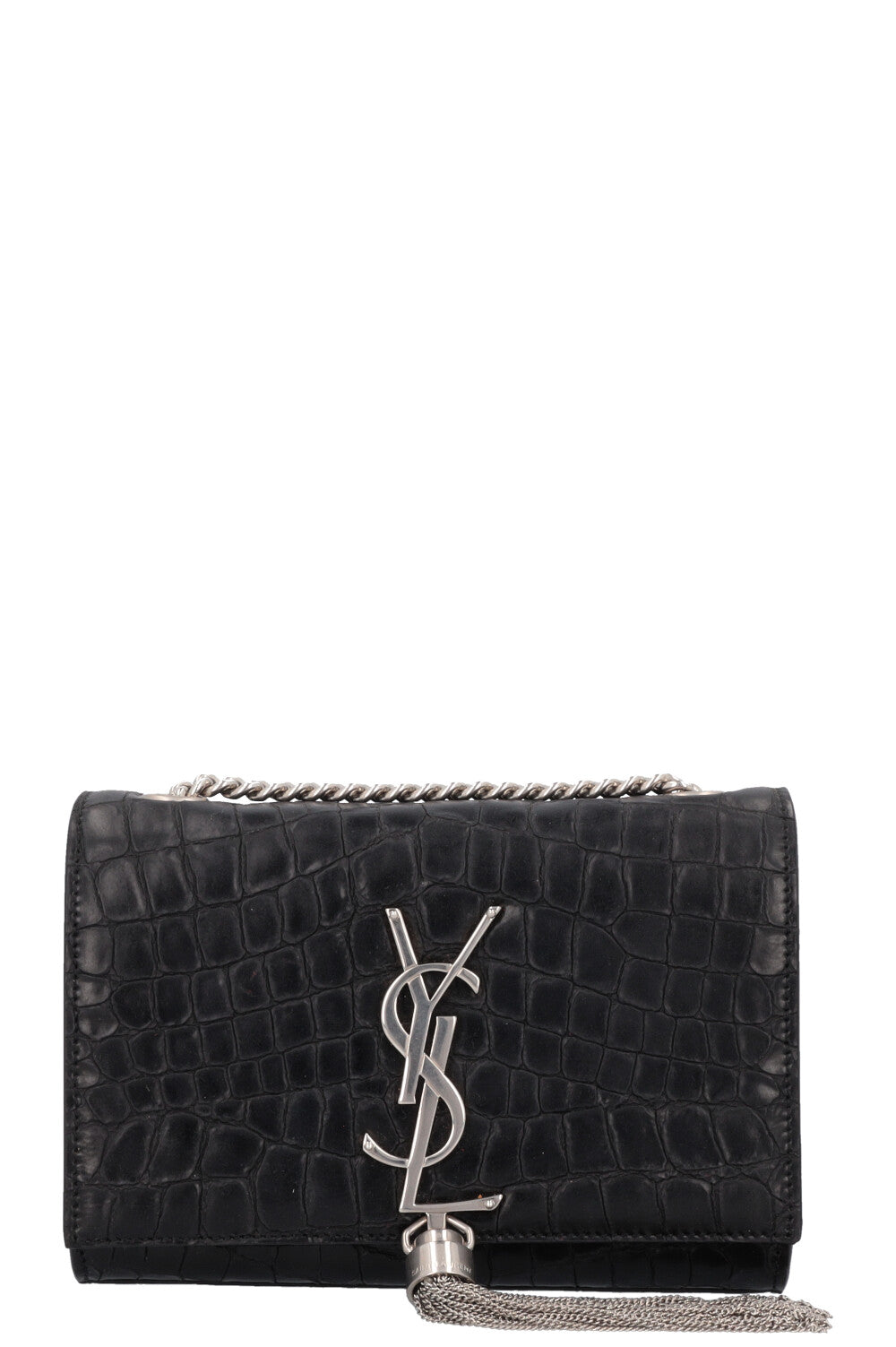 SAINT LAURENT Old Small Kate Tassel Bag Croc Embossed Black
