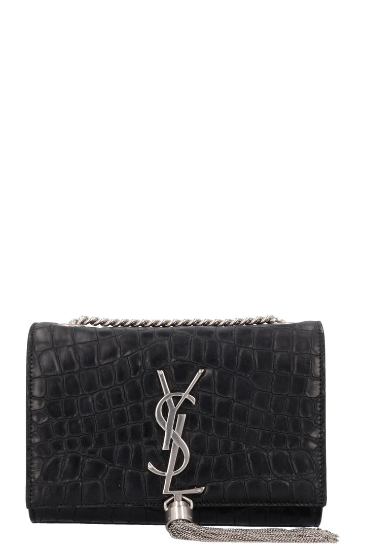 SAINT LAURENT Old Small Kate Tassel Bag Croc Embossed Black