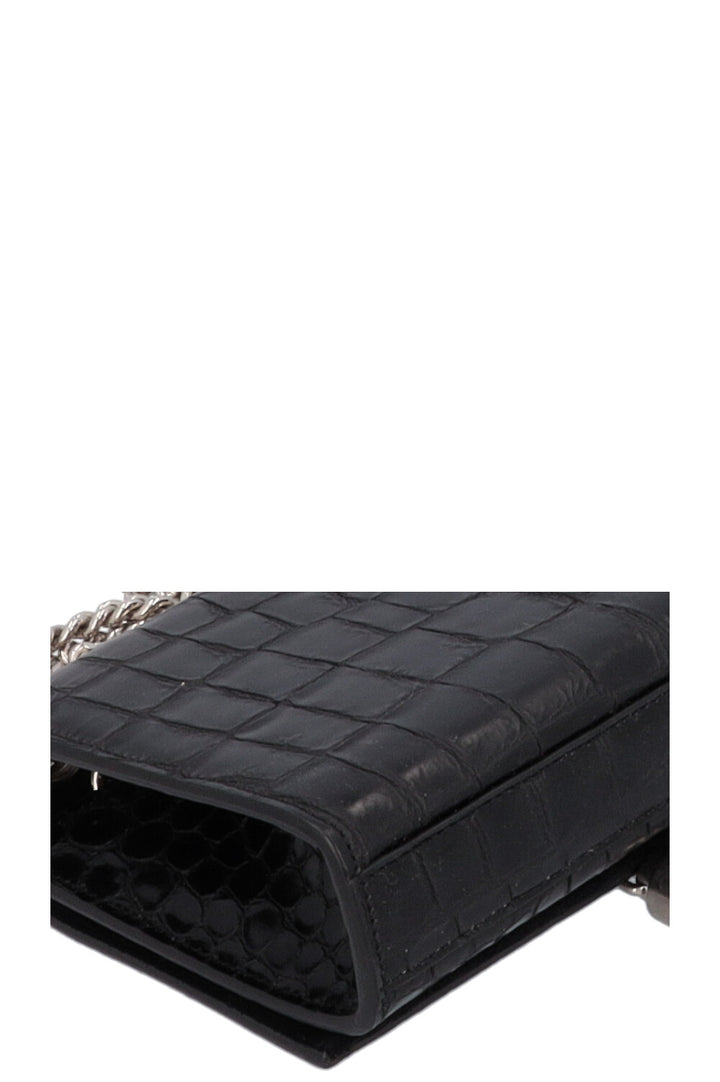 SAINT LAURENT Old Small Kate Tassel Bag Croc Embossed Black