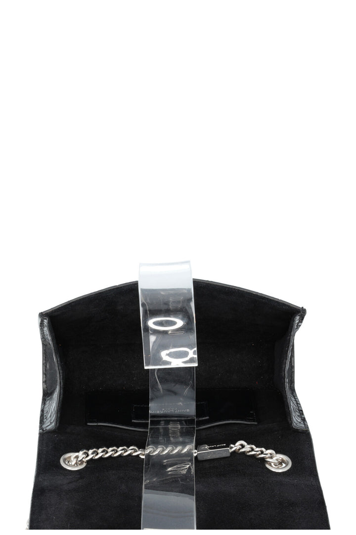 SAINT LAURENT Old Small Kate Tassel Bag Croc Embossed Black