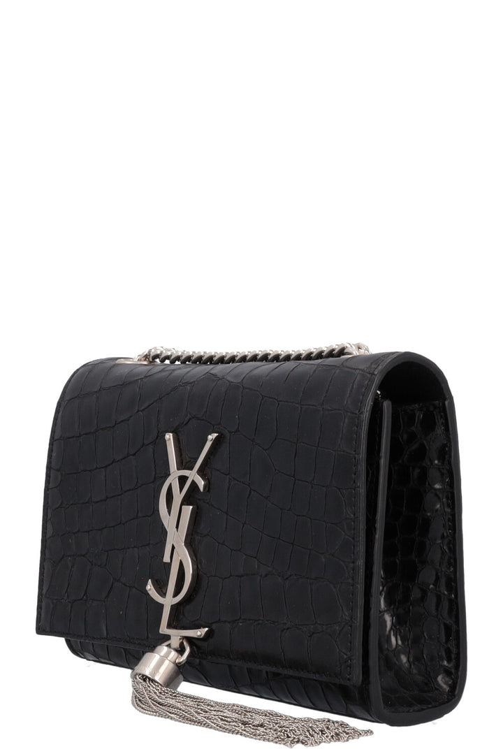 SAINT LAURENT Old Small Kate Tassel Bag Croc Embossed Black