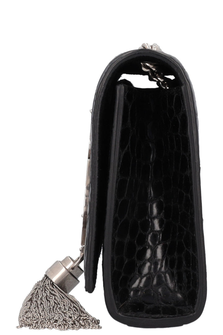 SAINT LAURENT Old Small Kate Tassel Bag Croc Embossed Black