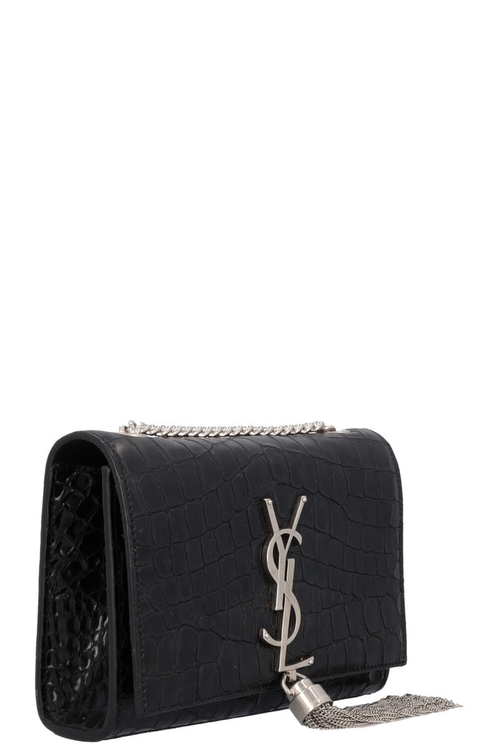 SAINT LAURENT Old Small Kate Tassel Bag Croc Embossed Black