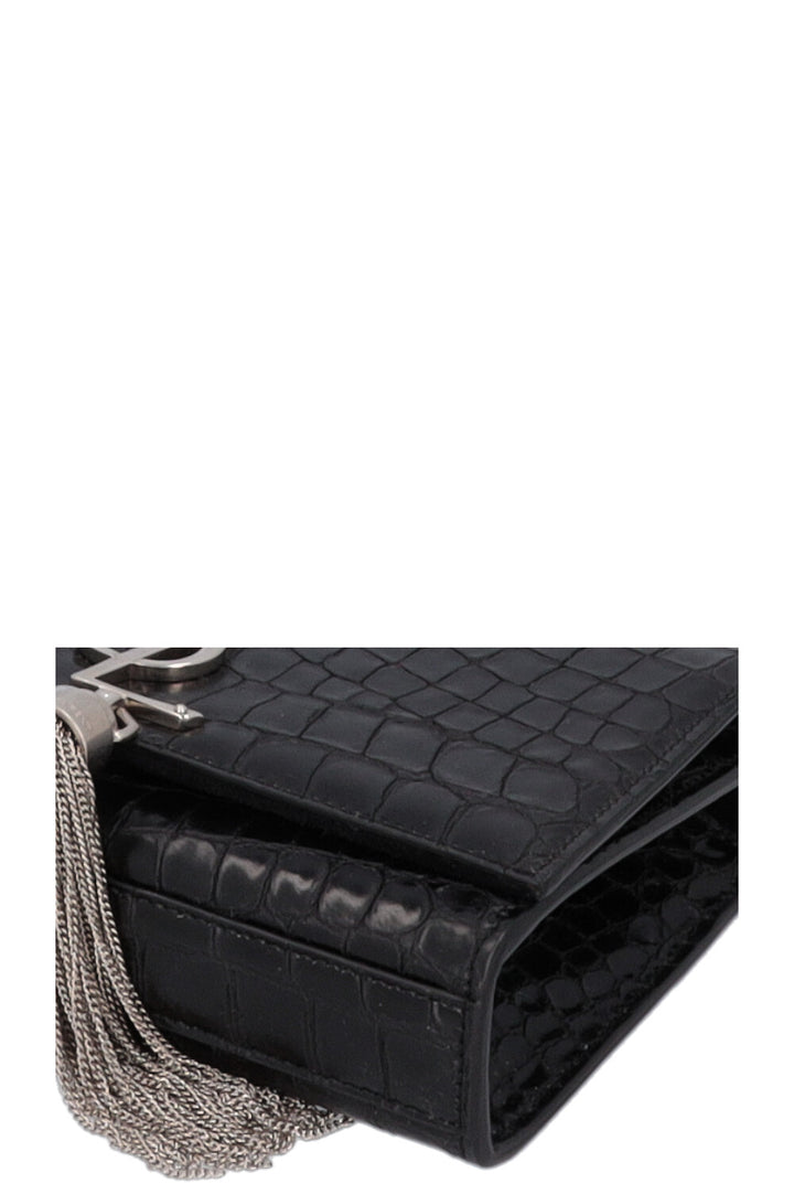 SAINT LAURENT Old Small Kate Tassel Bag Croc Embossed Black