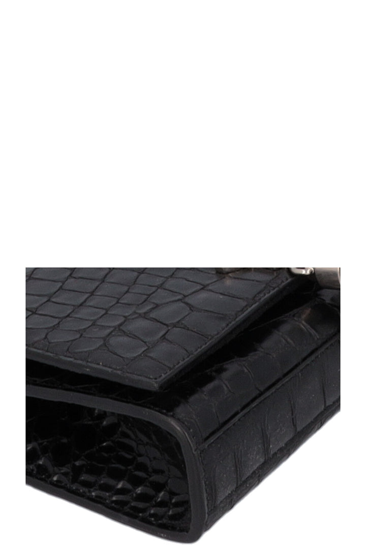 SAINT LAURENT Old Small Kate Tassel Bag Croc Embossed Black