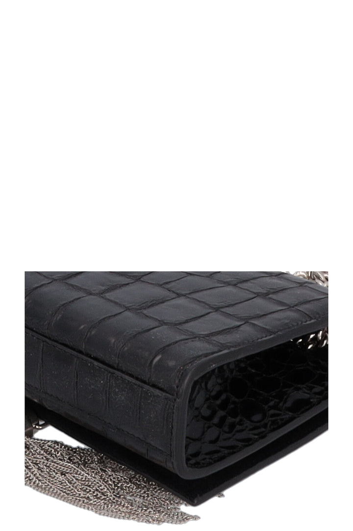 SAINT LAURENT Old Small Kate Tassel Bag Croc Embossed Black