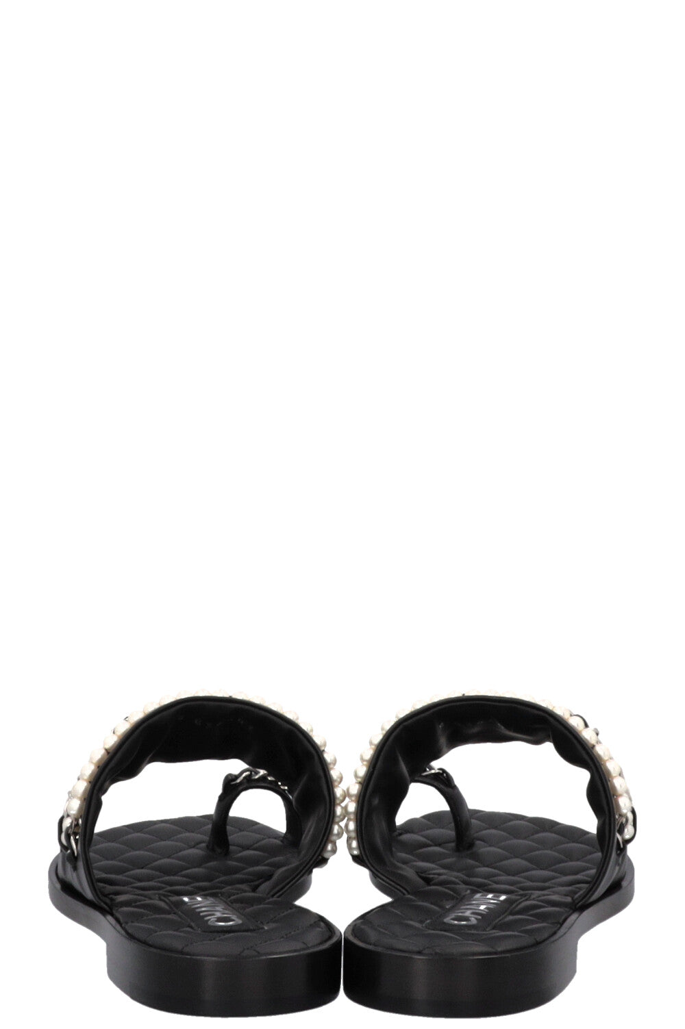 CHANEL CC Charm Chain Pearl Sandals Black