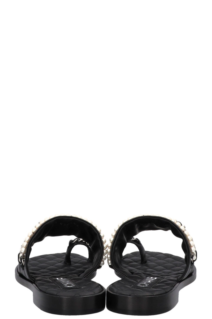 CHANEL CC Charm Chain Pearl Sandals Black