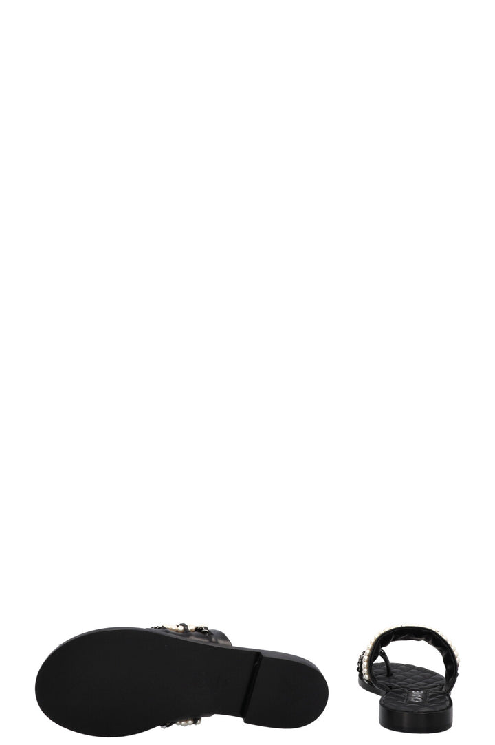 CHANEL CC Charm Chain Pearl Sandals Black