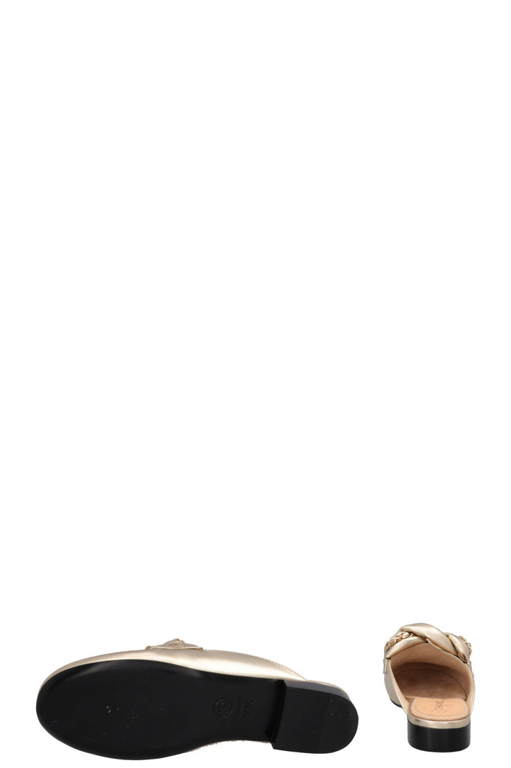 CHANEL Chain Braided CC Mules Leather Gold