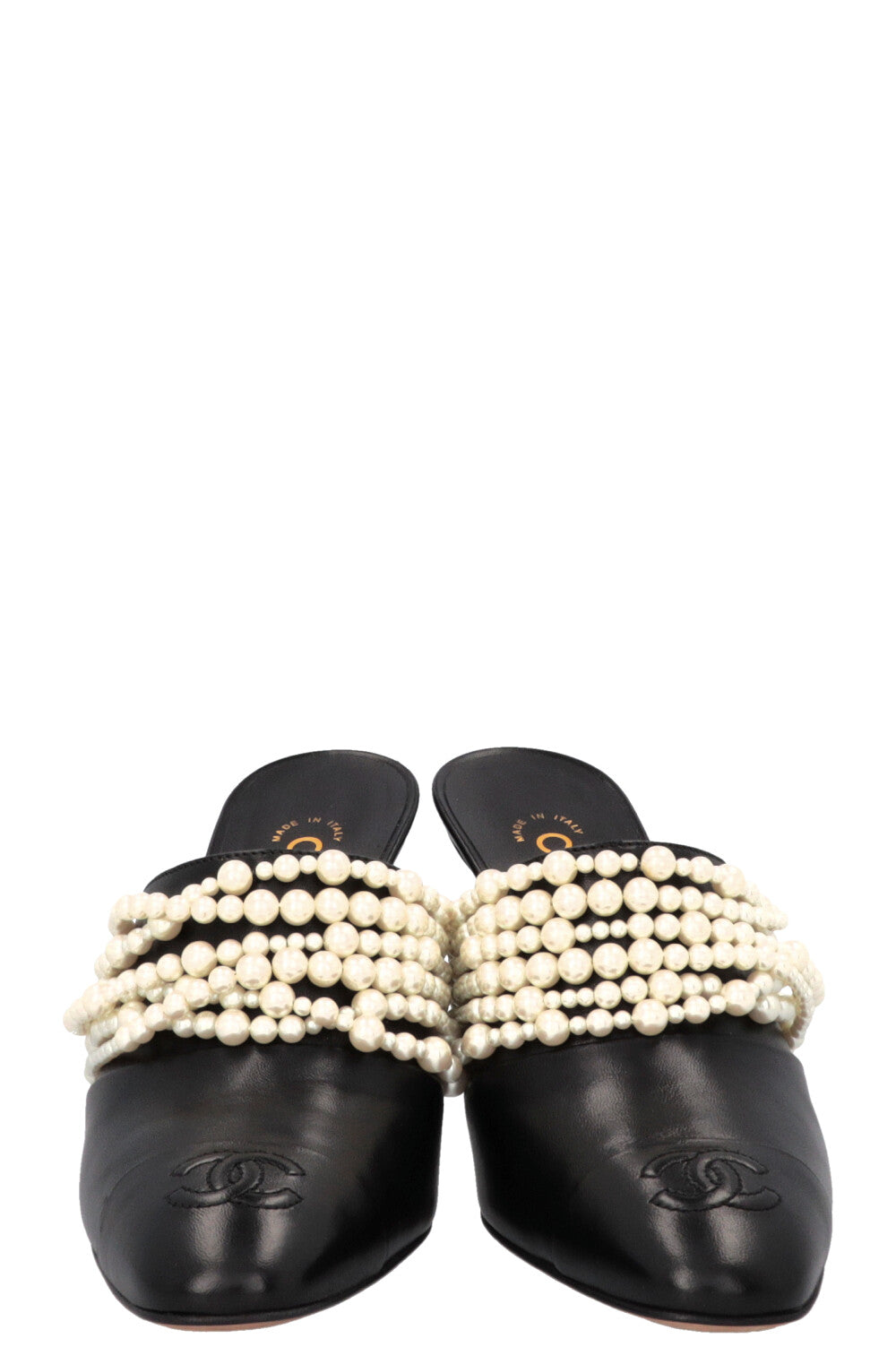 CHANEL Pearl Braid CC Mules Black