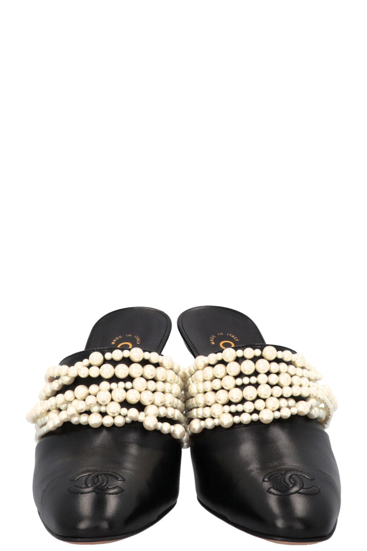 CHANEL Pearl Braid CC Mules Black
