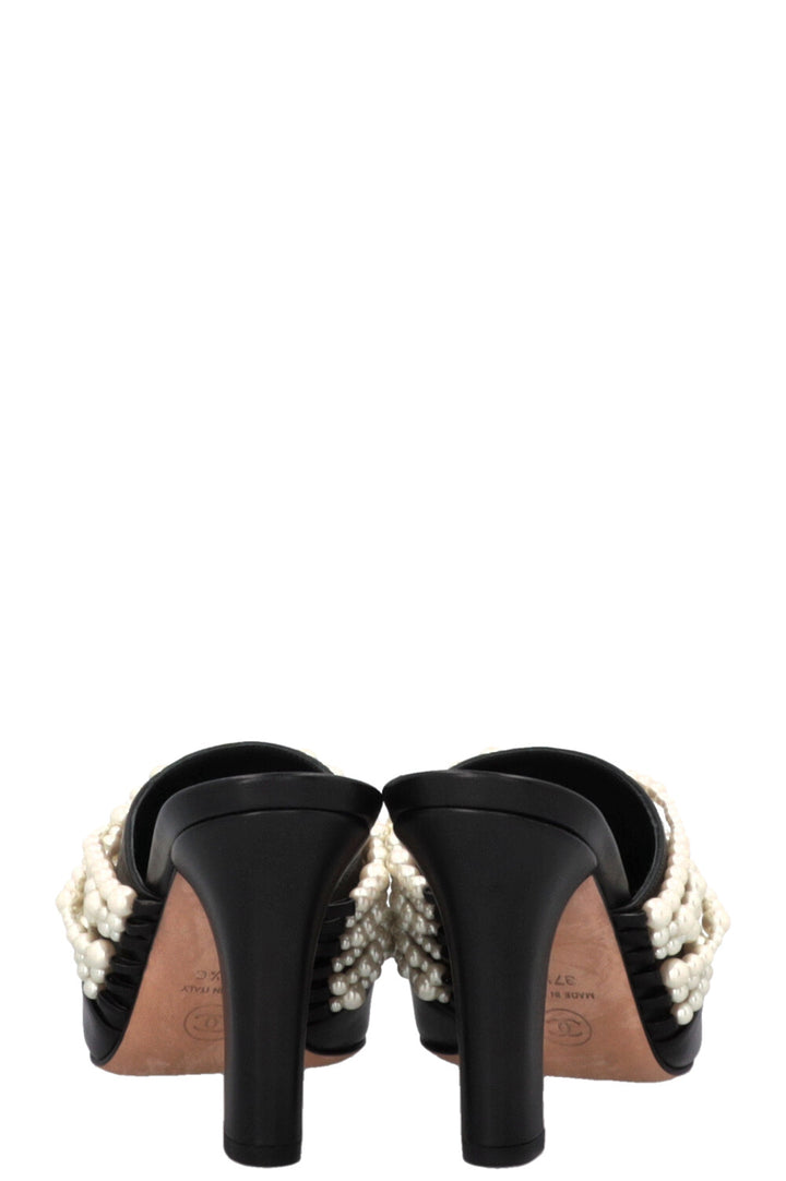CHANEL Pearl Braid CC Mules Black