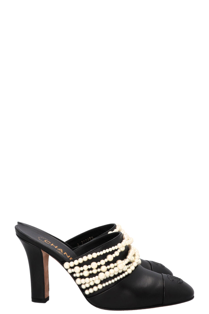 CHANEL Pearl Braid CC Mules Black