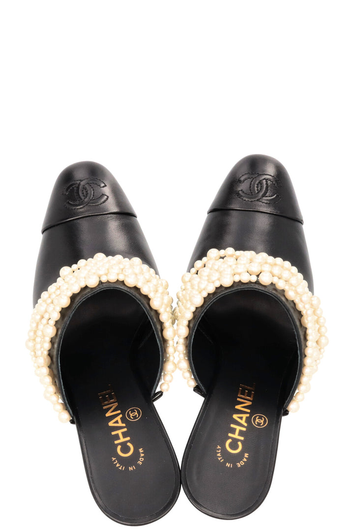 CHANEL Pearl Braid CC Mules Black