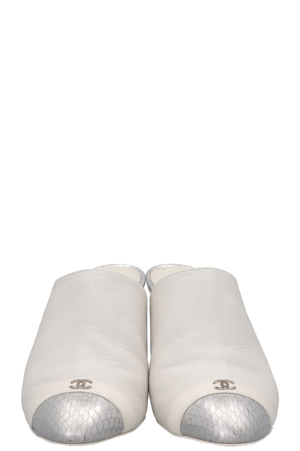 CHANEL CC Python Cap Toe Heels Leather Off-White