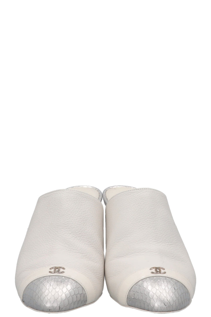 CHANEL CC Python Cap Toe Heels Leather Off-White