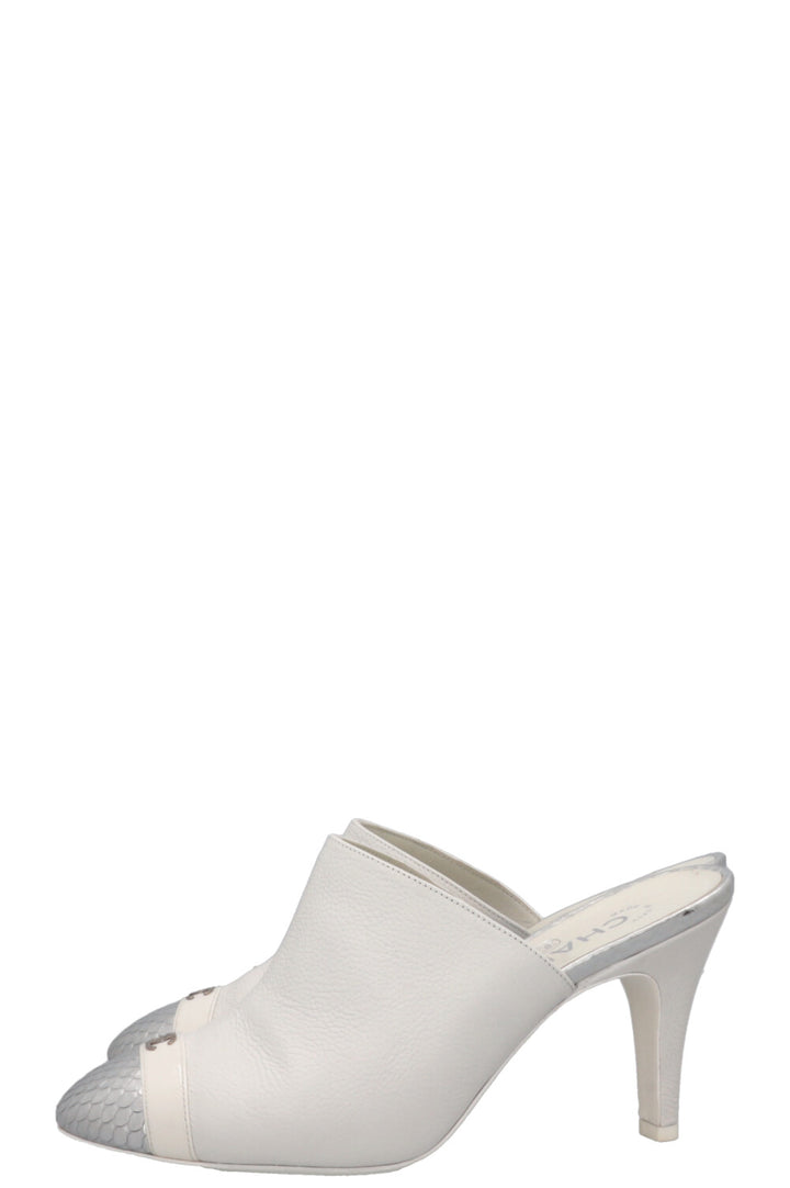 CHANEL CC Python Cap Toe Heels Leather Off-White
