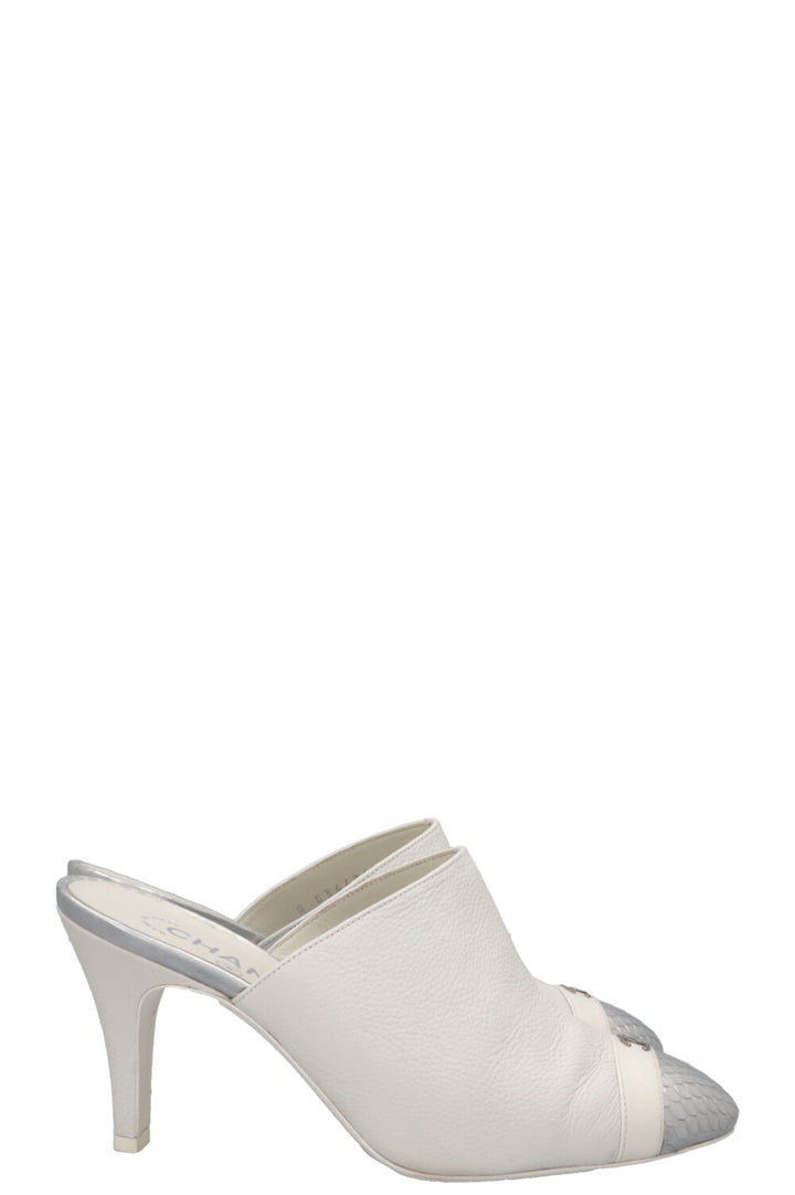 CHANEL CC Python Cap Toe Heels Leather Off-White