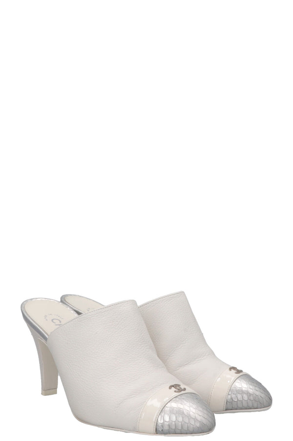 CHANEL CC Python Cap Toe Heels Leather Off-White